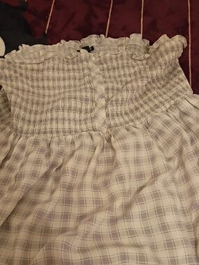 torrid White and Lavender Plaid Smocked Off-Shoulder Top